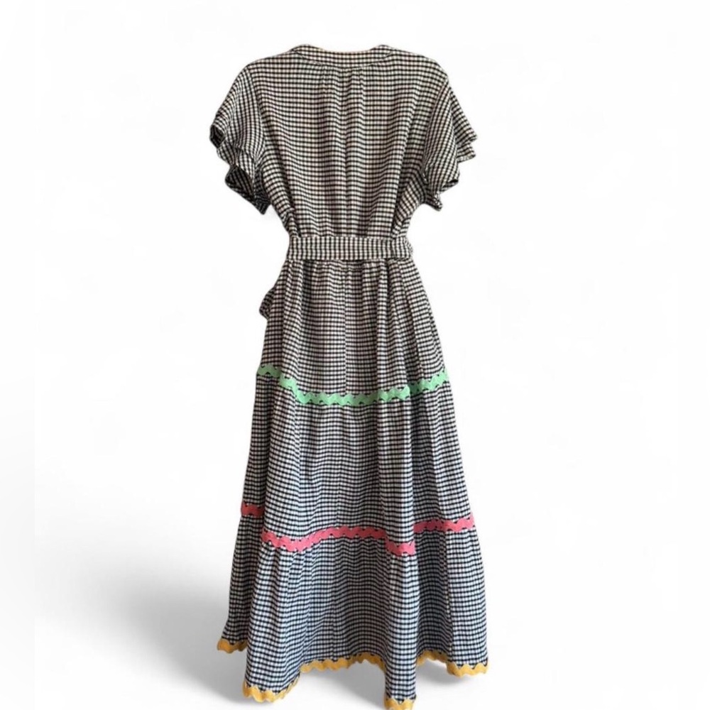 Cato Gingham Maxi Dress 14/16W Ric Rac Trim Tiered Cottagecore Tie Waist Plus - Picture 2 of 6